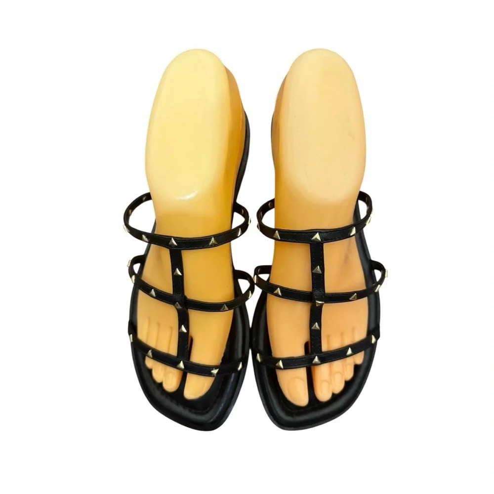 SCHUTZ Lydia flat Black Pyramid-Stud Multi-Strap Flat Sandals